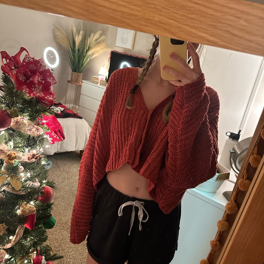 Urban Outfitters large burnt orange cropped cardigan